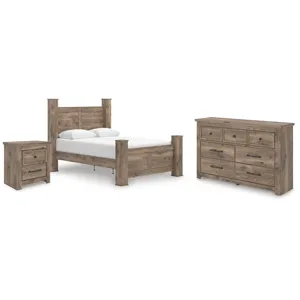 Rusticott Queen Poster Bed, Dresser and Nightstand