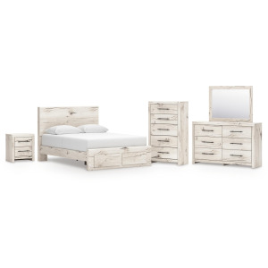 Lawroy Queen Panel Storage Bed, Dresser, Mirror, Chest and Nightstand