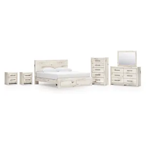 Lawroy King Panel Storage Bed, Dresser, Mirror, Chest and 2 Nightstands