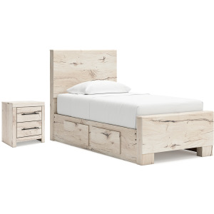 Lawroy Twin Panel Bed with Storage and Nightstand