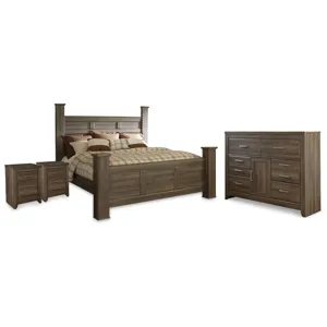 Juararo California King Poster Bed, Dresser and 2 Nightstands