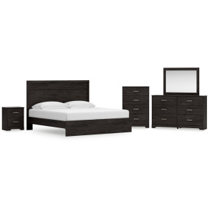 Belachime King Panel Bed, Dresser, Mirror, Chest and Nightstand