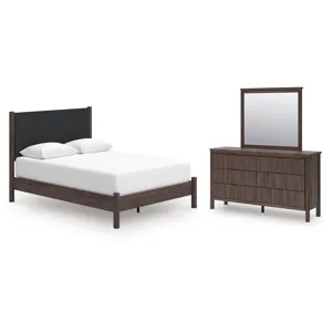 Pamytta Queen Upholstered Platform Bed, Dresser and Mirror