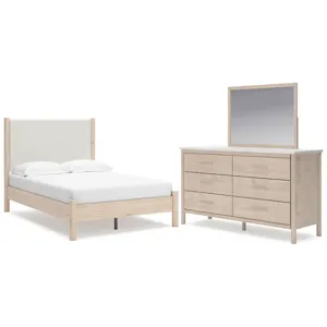 Cadmori Full Upholstered Panel Bed, Dresser and Mirror