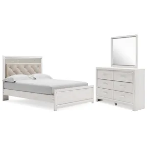 Altyra Queen Upholstered Panel Bed, Dresser and Mirror