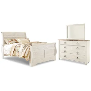 Willowton Queen Sleigh Bed, Dresser and Mirror