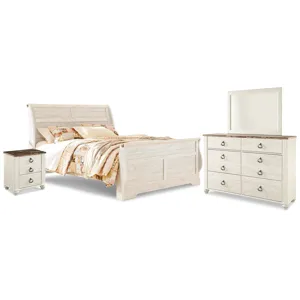 Willowton King Sleigh Bed, Dresser, Mirror and Nightstand