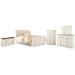 Willowton King Sleigh Bed, Dresser, Mirror, Chest and 2 Nightstands
