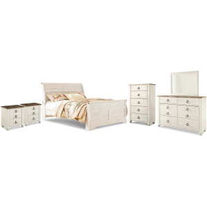 Willowton King Sleigh Bed, Dresser, Mirror, Chest and 2 Nightstands
