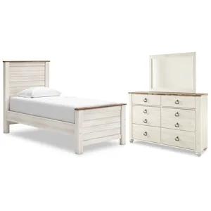 Willowton Twin Panel Bed, Dresser and Mirror