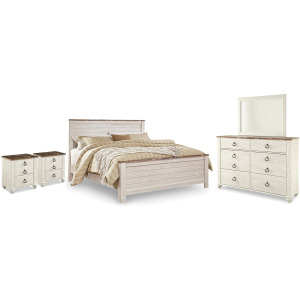 Willowton King Panel Bed, Dresser, Mirror and 2 Nightstands