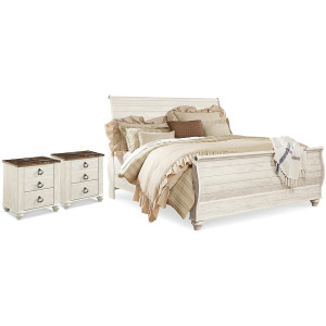 Willowton King Sleigh Bed and 2 Nightstands