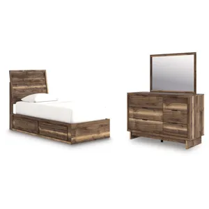 Chirason Twin Panel Bed with Storage, Dresser and Mirror