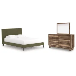 Chirason Queen Upholstered Bed, Dresser and Mirror