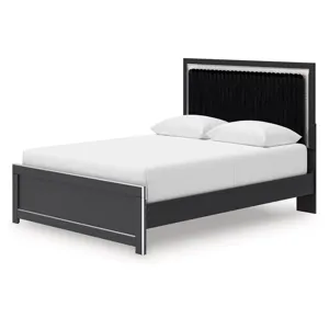 Zuraleus Queen Upholstered Panel Platform Bed, Dresser and Mirror