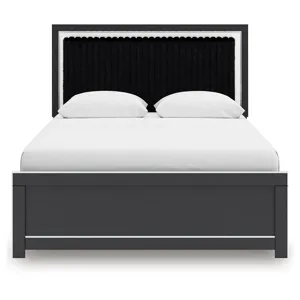 Zuraleus Queen Upholstered Panel Platform Bed, Dresser and Mirror