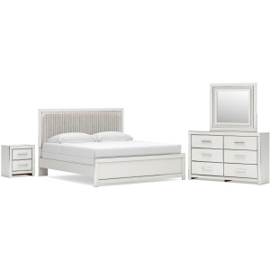 Birmonton King Upholstered Panel Bed, Dresser, Mirror and Nightstand