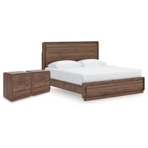 Fortlorn King Panel Bed and 2 Nightstands