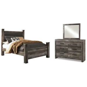Wynnlow Queen Upholstered Poster Bed, Dresser and Mirror