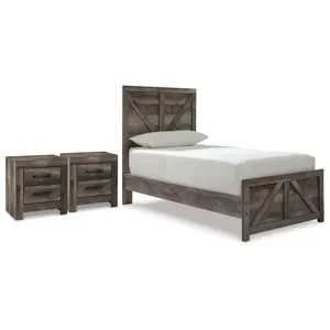 Wynnlow Twin Crossbuck Panel Bed and 2 Nightstands