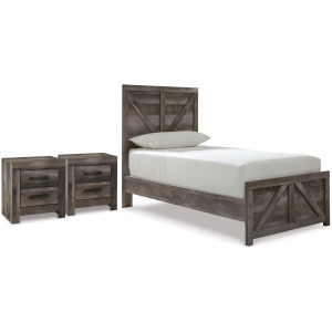 Wynnlow Twin Crossbuck Panel Bed and 2 Nightstands