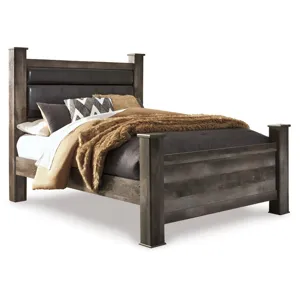 Wynnlow Queen Upholstered Poster Bed, Dresser and Mirror
