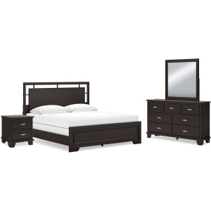 Covetown King Panel Bed, Dresser, Mirror and Nightstand