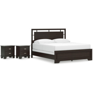 Covetown California King Panel Bed and 2 Nightstands