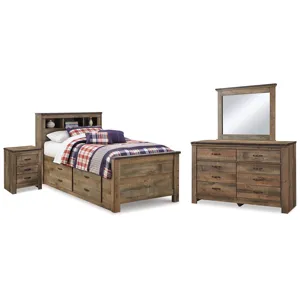 Trinell Twin Bookcase Storage Bed, Dresser, Mirror and Nightstand