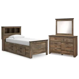 Trinell Twin Bookcase Storage Bed, Dresser and Mirror