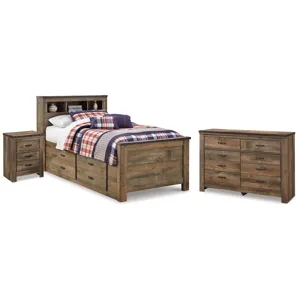 Trinell Twin Bookcase Storage Bed, Dresser and Nightstand