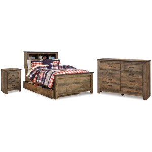 Trinell Full Bookcase Storage Bed, Dresser and Nightstand