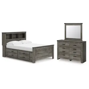 Frandern Full Bookcase Bed with Storage, Dresser and Mirror