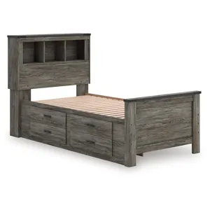 Frandern Twin Bookcase Bed with Storage, Dresser and Mirror