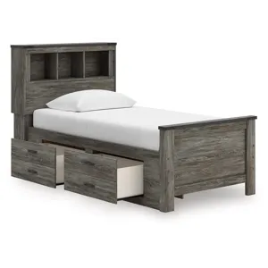 Frandern Twin Bookcase Bed with Storage, Dresser and Mirror