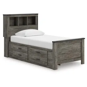 Frandern Twin Bookcase Bed with Storage, Dresser and Mirror