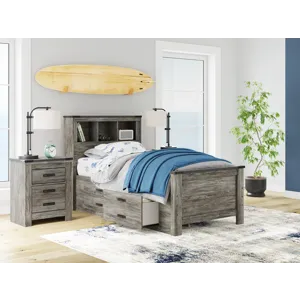 Frandern Twin Bookcase Bed with Storage, Dresser and Mirror