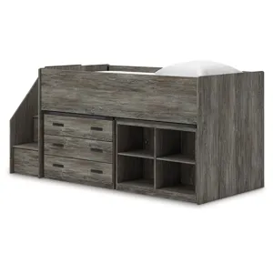 Frandern Twin Loft  Bed with Bookcase and Drawer Storage