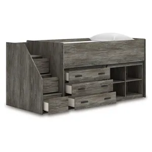 Frandern Twin Loft  Bed with Bookcase and Drawer Storage
