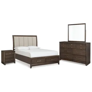 Brueban Queen Upholstered Panel Storge Bed, Dresser, Mirror and Nightstand