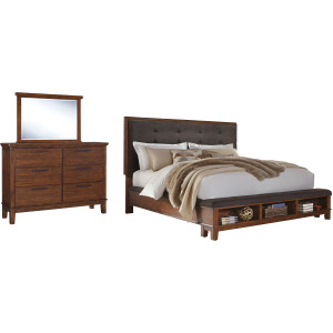Ralene Queen Upholstered Storage Bed with Mirrored Dresser
