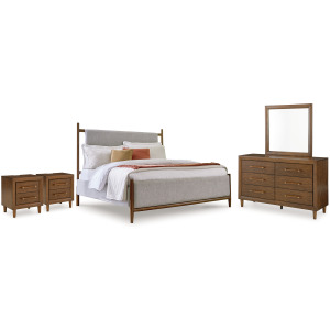 Lyncott Queen Upholstered Bed, Dresser, Mirror and 2 Nightstands