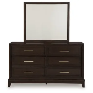 Neymorton California King Upholstered Panel Bed, Dresser and Mirror