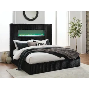 Agrander King Upholstered Bed with Fireplace and Wireless Audio