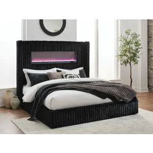 Agrander King Upholstered Bed with Fireplace and Wireless Audio