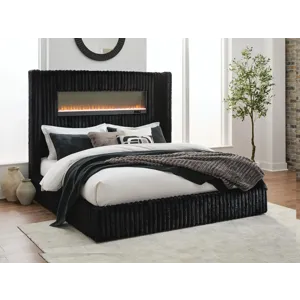 Agrander King Upholstered Bed with Fireplace and Wireless Audio