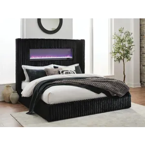 Agrander King Upholstered Bed with Fireplace and Wireless Audio