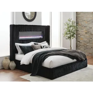 Agrander King Upholstered Bed with Fireplace and Wireless Audio