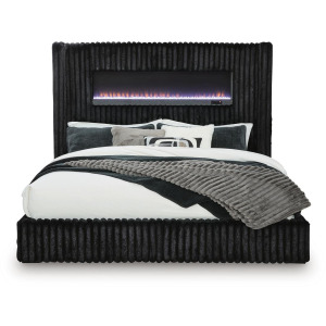 Agrander King Upholstered Bed with Fireplace and Wireless Audio