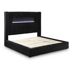 Agrander King Upholstered Bed with Fireplace and Wireless Audio